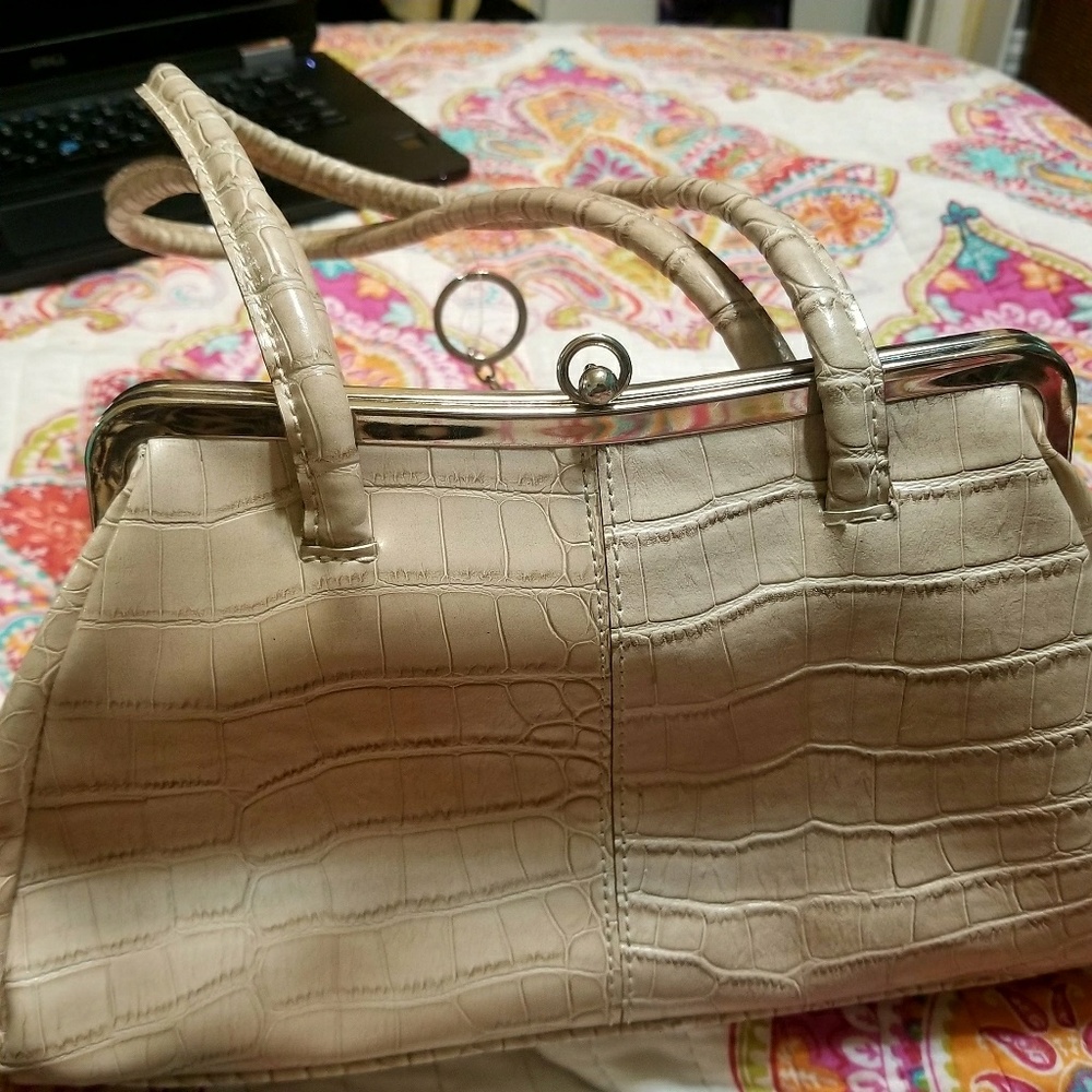 Nine West Faux Tan Snakeskin Satchel Purse